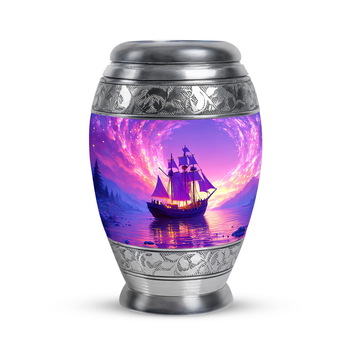 Purple Sacred Boat Cremation Urns for Human Ashes - 10-inch, 200 cu in - Yatskia