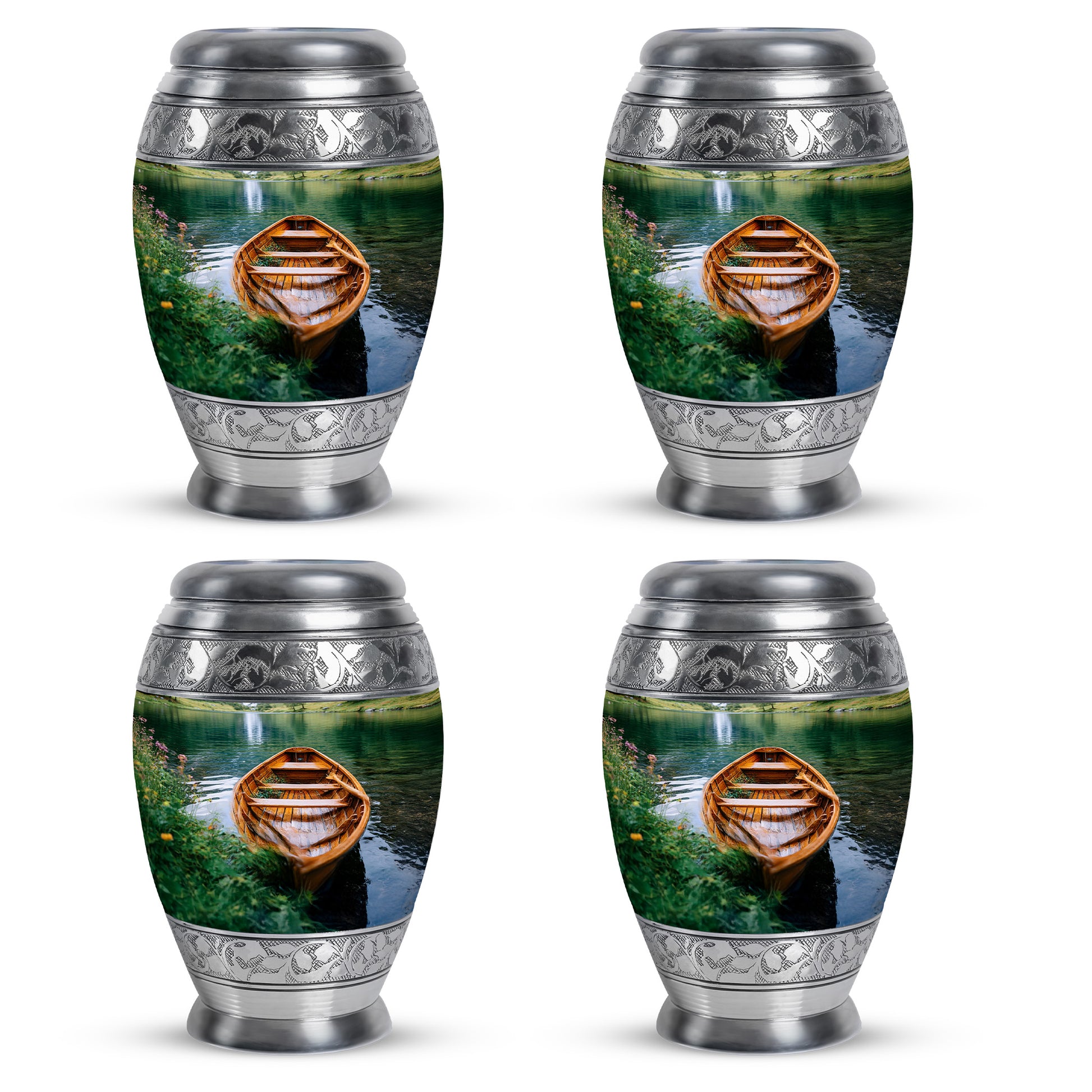 Moss Green Boat Cremation Urn urn with complimentary velvet bag - regal boat design with crown-inspired accents - 10 inch aluminum urn for cremated remains