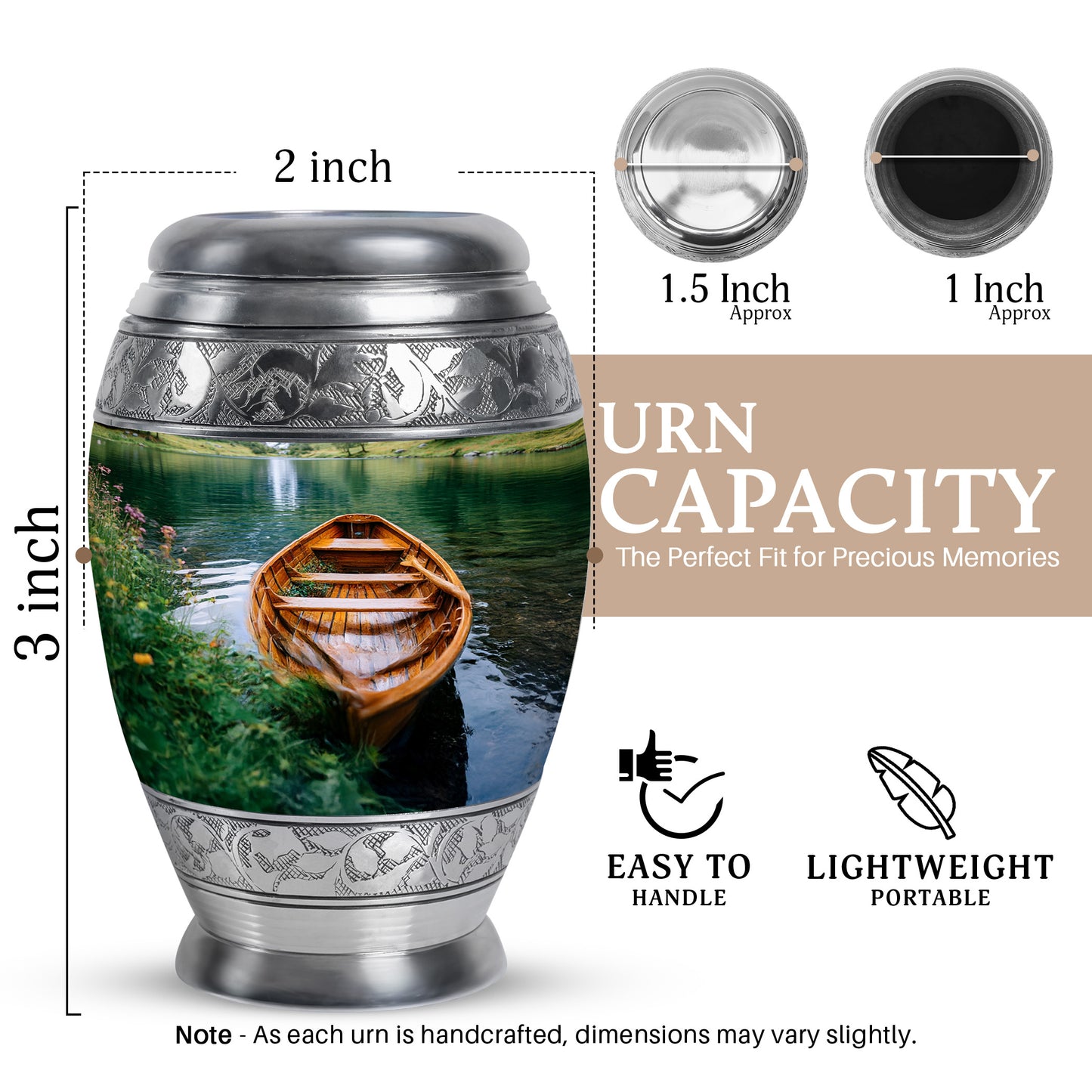 Verdant Green Boat Cremation Urn lifestyle display on memorial shelf - regal boat design with crown-inspired accents - mini keepsake memorial for portion of cremation ashes
