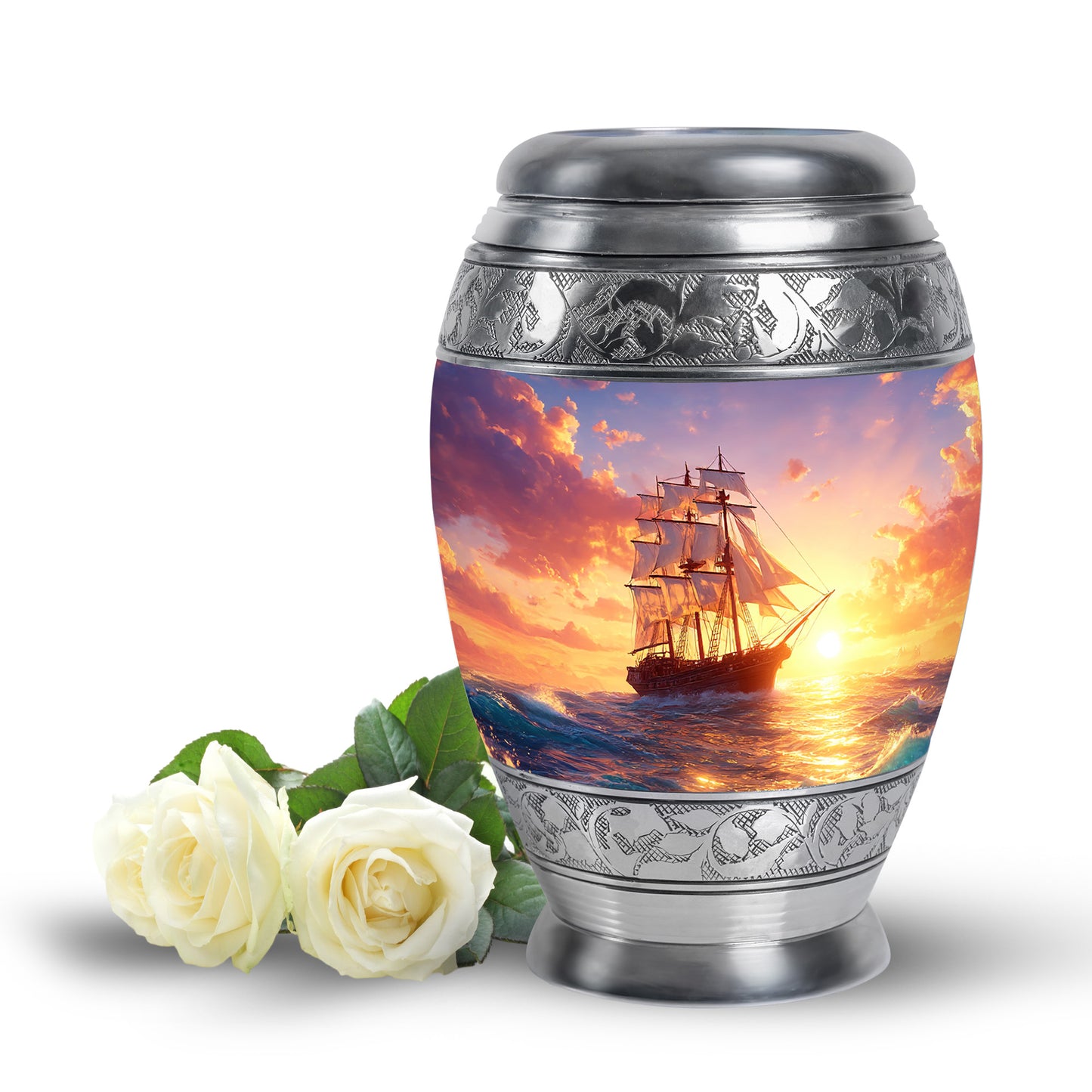 Personalized Blue Boat Cremation Urns for Ashes - Majestic 10-inch - Yatskia