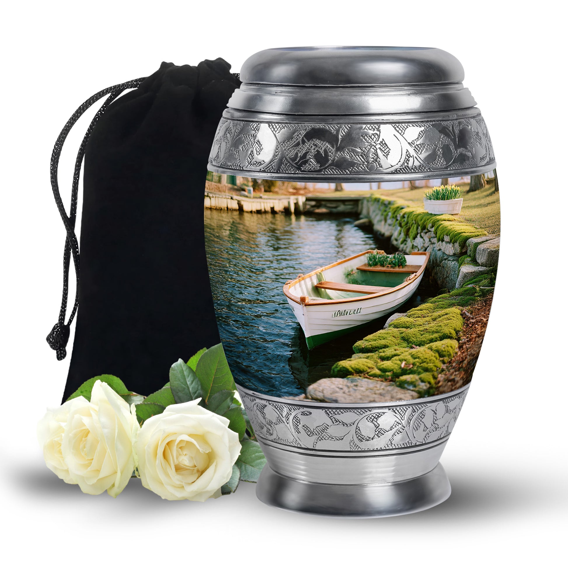 Harvest Yellow Boat Cremation Urn back view with polished surface - regal boat design with crown-inspired accents - full-size 10 inch 200 cubic inch adult cremation urn