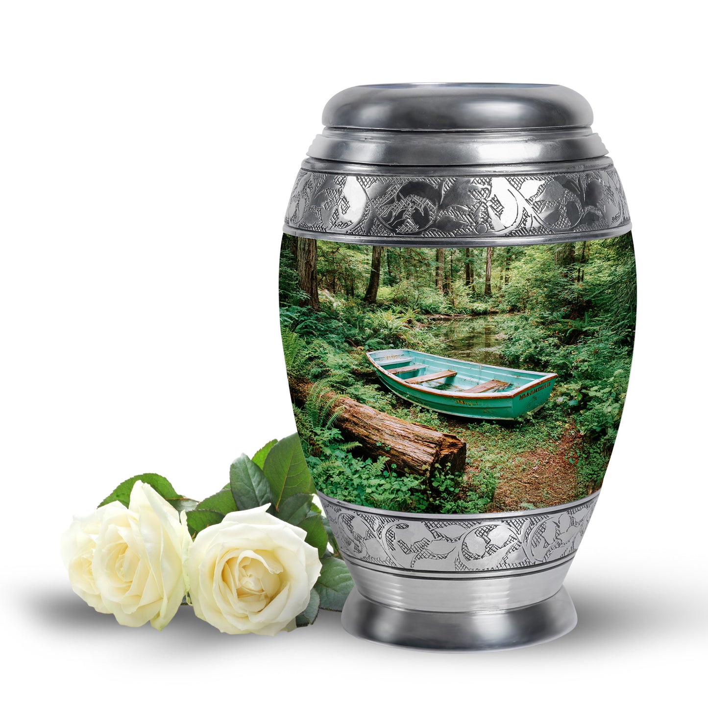 Dignified Green Boat Cremation Urn for Ashes - 10-inch, 200 cu in - Yatskia