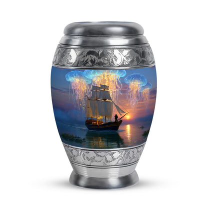 Remarkable Boat Memorial Cremation Urns - Blue 10-inch, 200 cu in - Yatskia