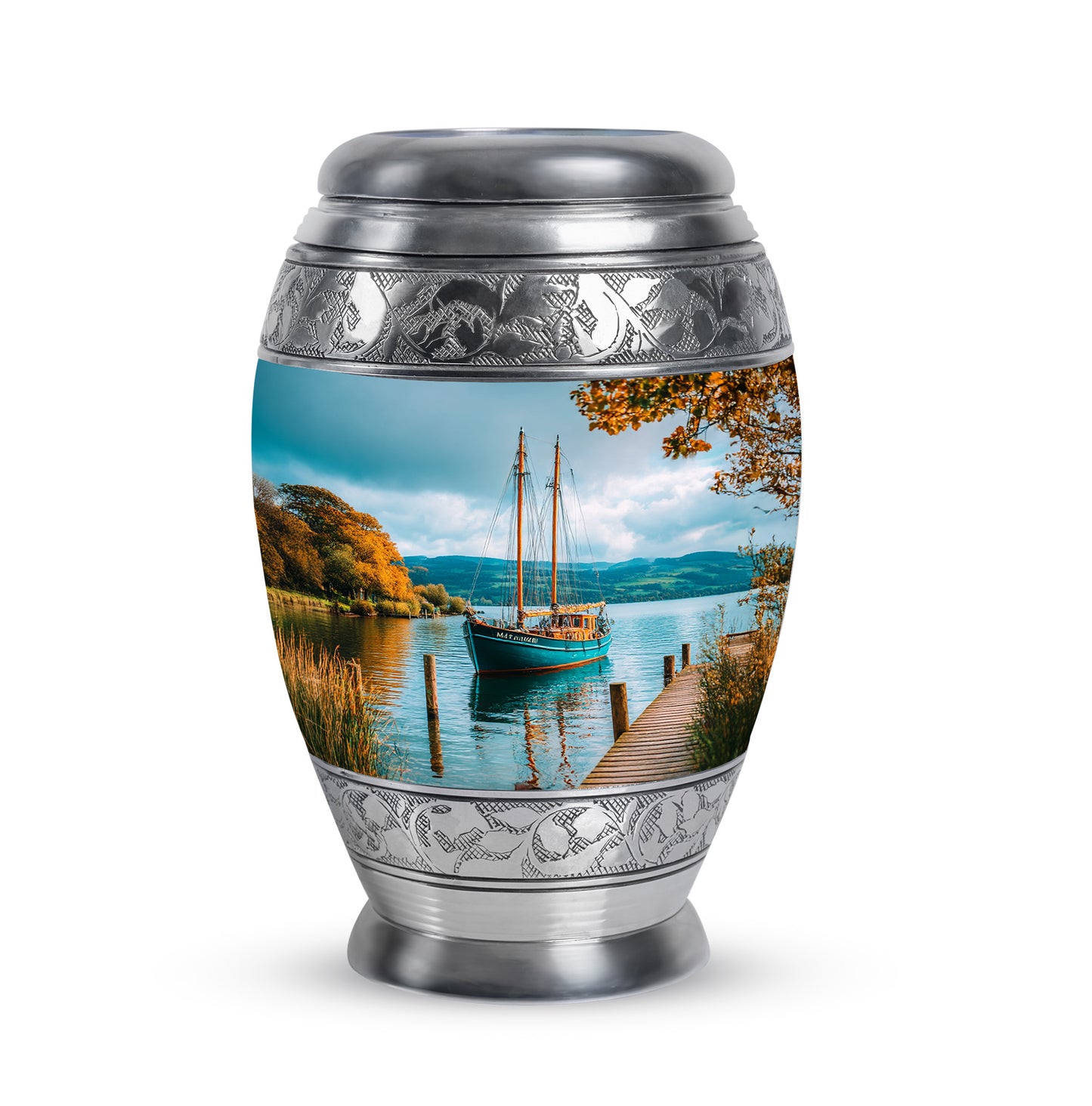 Personalized Teal Boat Cremation Urns for Ashes - Captivating 10-inch - Yatskia