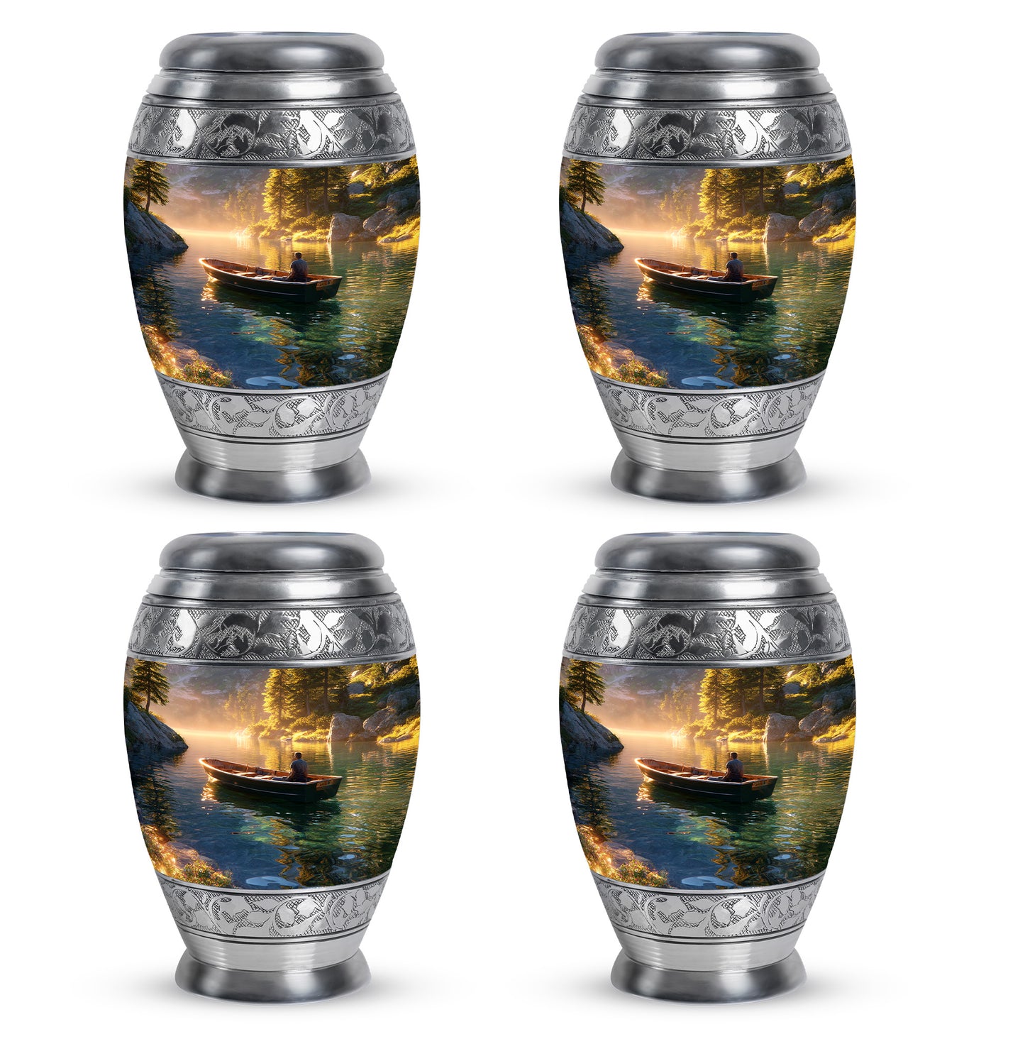 Champagne Gold Boat Cremation Urn urn with complimentary velvet bag - regal boat design with crown-inspired accents - 10 inch aluminum urn for cremated remains