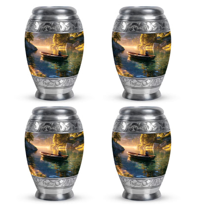 Champagne Gold Boat Cremation Urn urn with complimentary velvet bag - regal boat design with crown-inspired accents - 10 inch aluminum urn for cremated remains