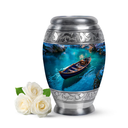 Blue Boat Cremation Urns - Imperial Keepsake 10-inch, 200 cu in - Yatskia