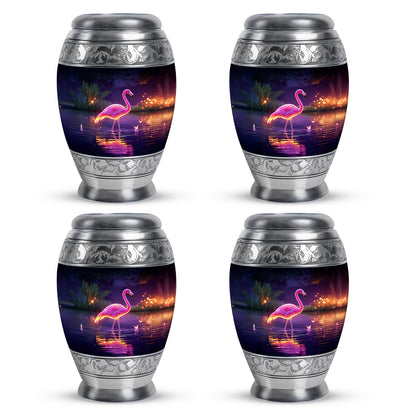 Lavender Purple Flamingo Cremation Urn urn with complimentary velvet bag - royal flamingo engraving with decorative scrollwork - 10 inch aluminum urn for cremated remains