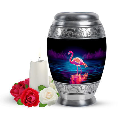 Personalized Black Steadfast Flamingo Cremation Urns for Human Ashes - 10-inch, 200 cu in - Yatskia
