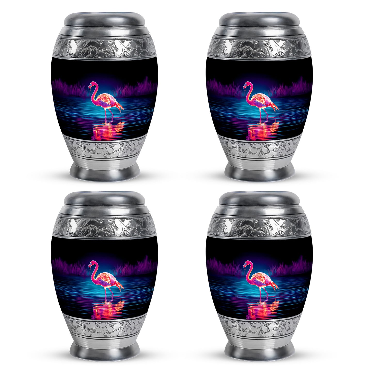 Jet Black Flamingo Cremation Urn urn with complimentary velvet bag - regal flamingo design with crown-inspired accents - 10 inch aluminum urn for cremated remains