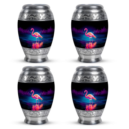 Jet Black Flamingo Cremation Urn urn with complimentary velvet bag - regal flamingo design with crown-inspired accents - 10 inch aluminum urn for cremated remains