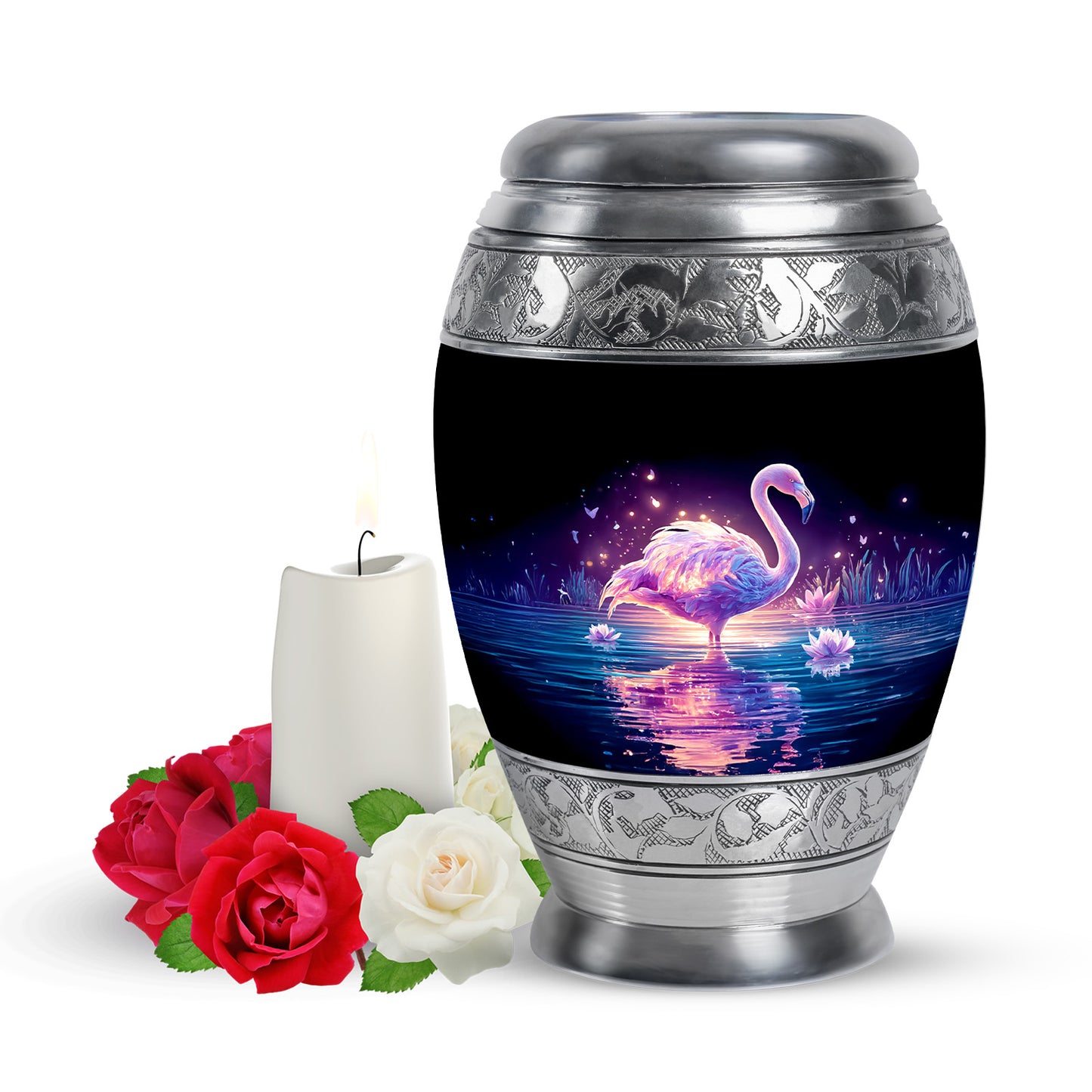 Black Breathtaking Flamingo Memorial Urn for Ashes - 10-inch, 200 cu in - Yatskia