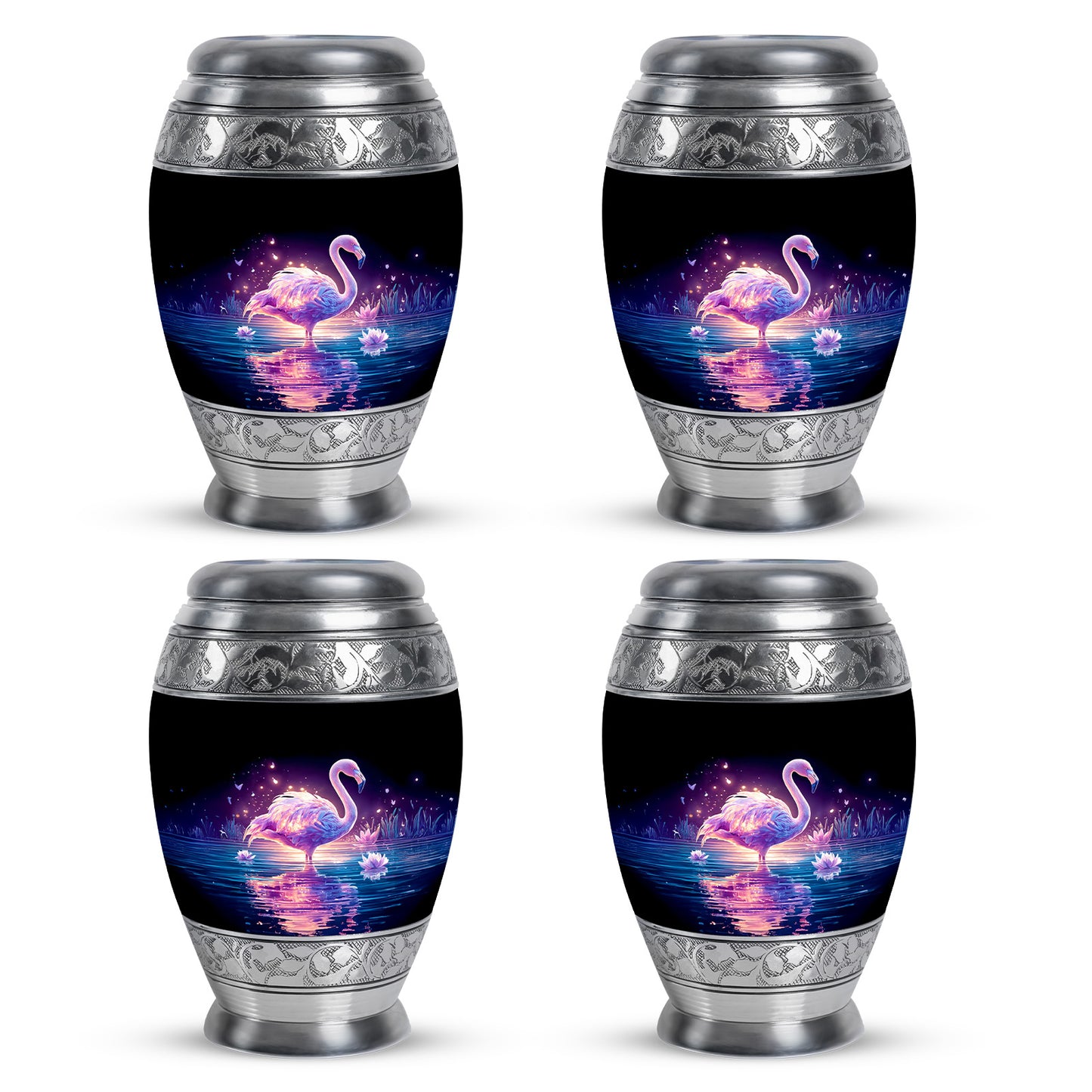 Jet Black Flamingo Cremation Urn urn with complimentary velvet bag - regal flamingo design with crown-inspired accents - 10 inch aluminum urn for cremated remains
