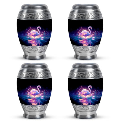 Jet Black Flamingo Cremation Urn urn with complimentary velvet bag - regal flamingo design with crown-inspired accents - 10 inch aluminum urn for cremated remains