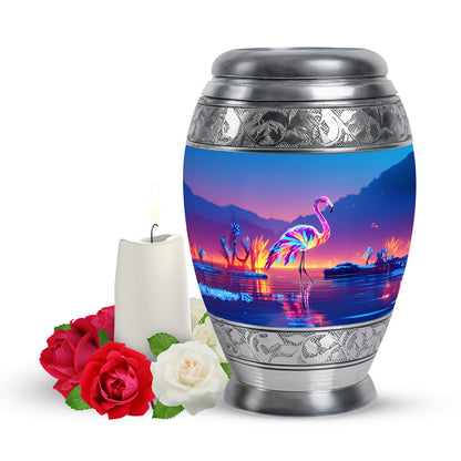 Personalized Blue Revered Flamingo Cremation Urns for Human Ashes - 10-inch, 200 cu in - Yatskia