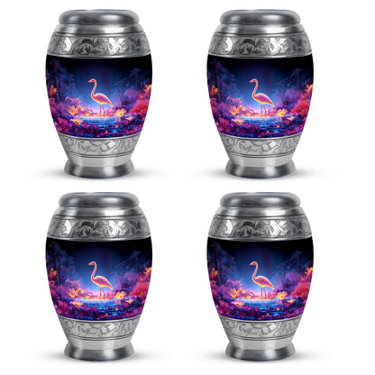 Icy Blue Flamingo Cremation Urn urn with complimentary velvet bag - regal flamingo design with crown-inspired accents - 10 inch aluminum urn for cremated remains