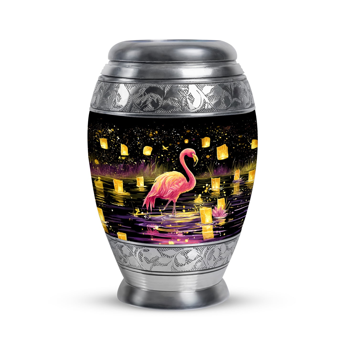Black Treasured Flamingo Cremation Urns for Human Ashes - 10-inch, 200 cu in - Yatskia