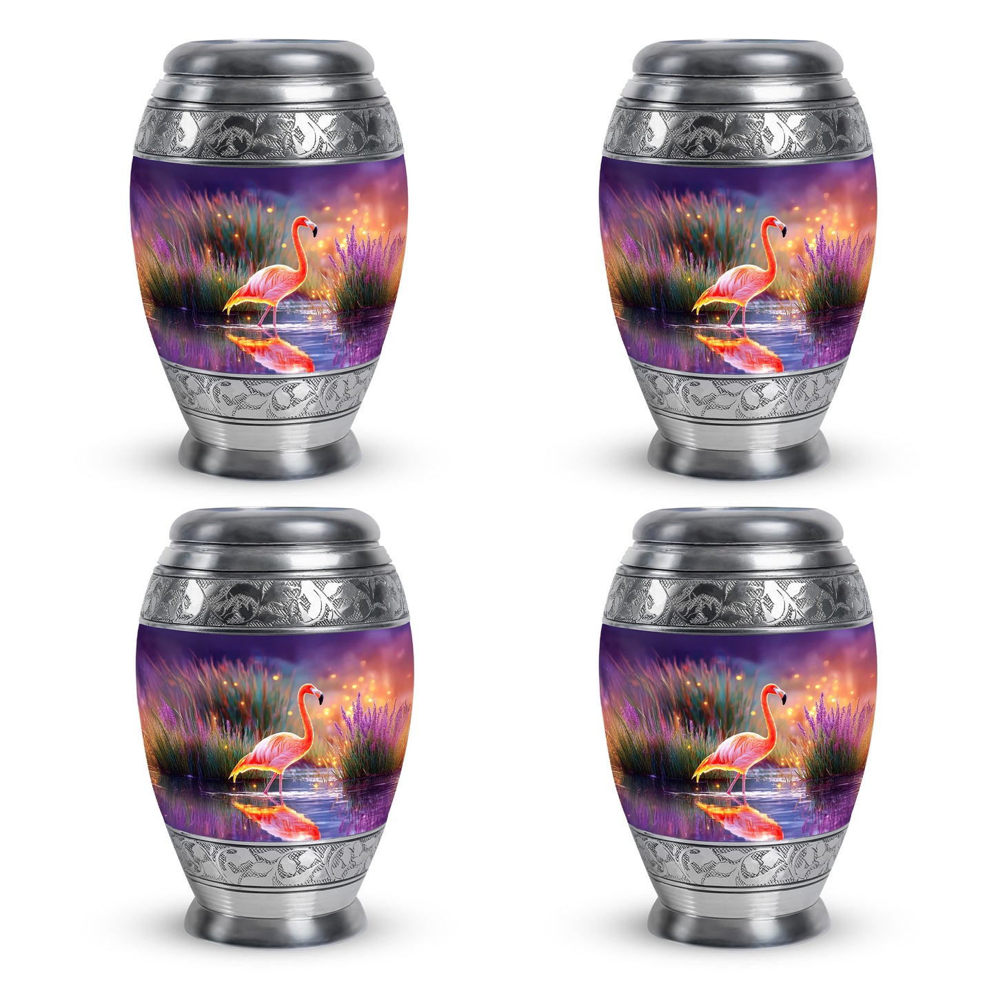Sky Blue Flamingo Cremation Urn urn with complimentary velvet bag - regal flamingo design with crown-inspired accents - 10 inch aluminum urn for cremated remains
