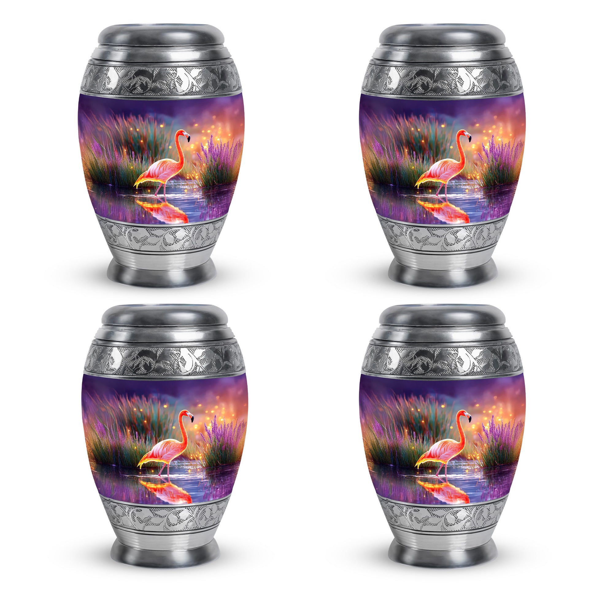Sky Blue Flamingo Cremation Urn urn with complimentary velvet bag - regal flamingo design with crown-inspired accents - 10 inch aluminum urn for cremated remains