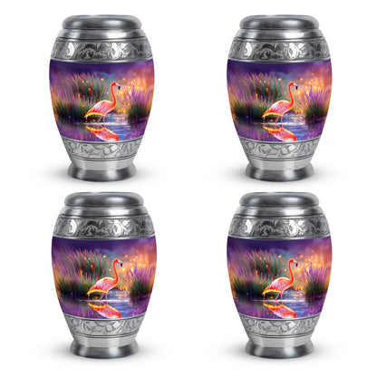 Sky Blue Flamingo Cremation Urn urn with complimentary velvet bag - regal flamingo design with crown-inspired accents - 10 inch aluminum urn for cremated remains