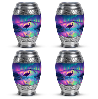 Twilight Blue Flamingo Cremation Urn urn with complimentary velvet bag - royal flamingo engraving with decorative scrollwork - 10 inch aluminum urn for cremated remains