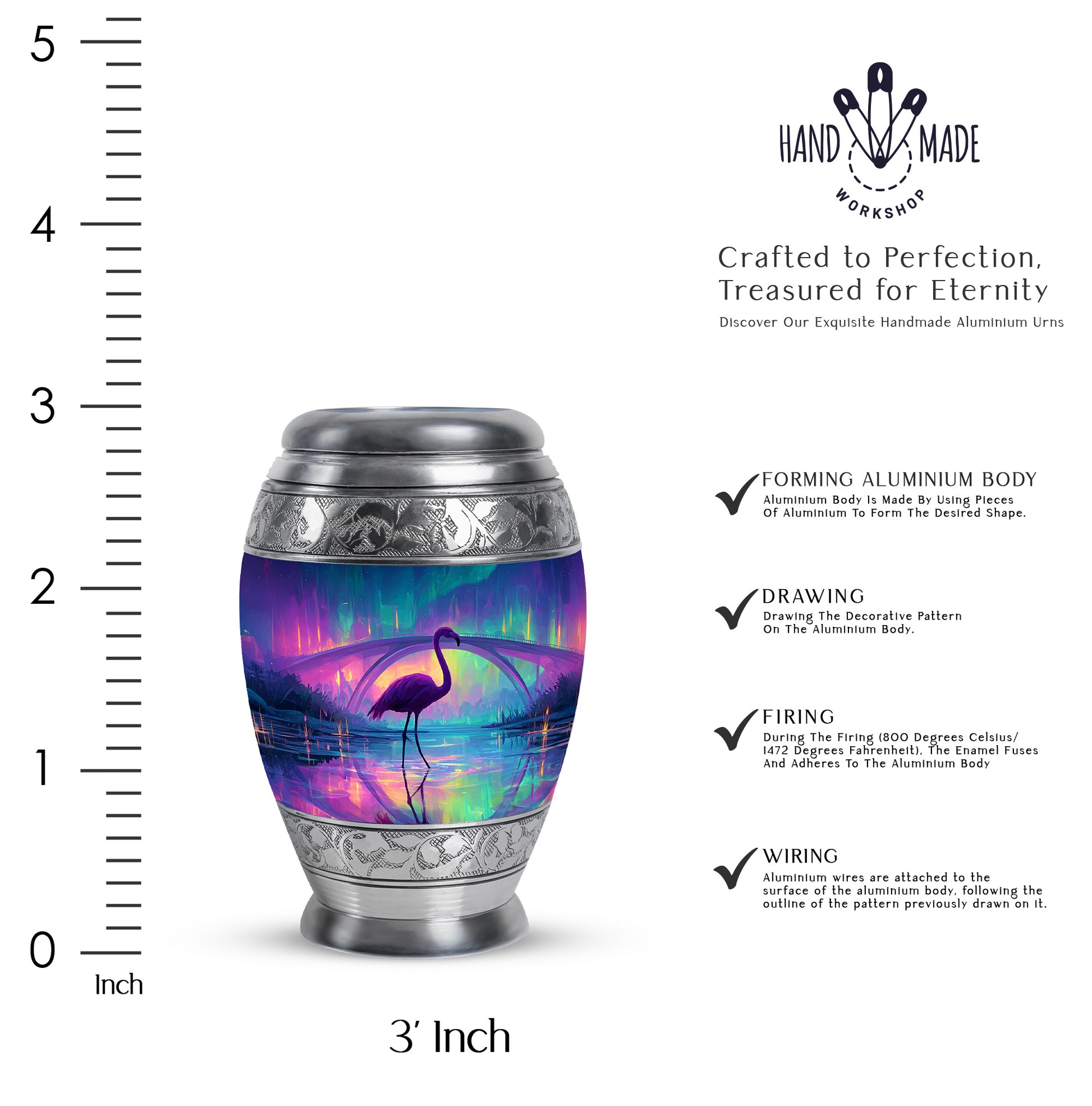 Navy Blue Flamingo Cremation Urn lifestyle display on memorial shelf - regal flamingo design with crown-inspired accents - mini keepsake memorial for portion of cremation ashes