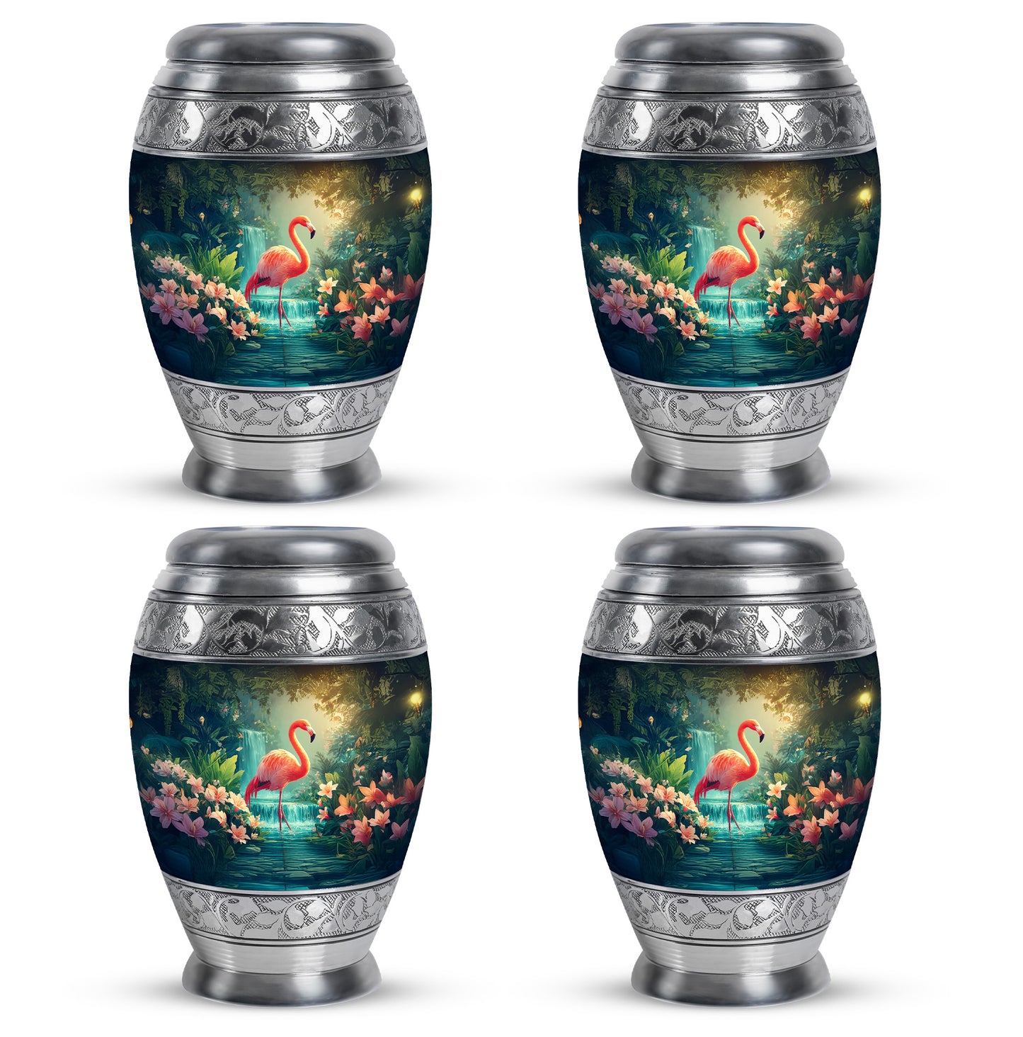 Navy Blue Flamingo Cremation Urn urn with complimentary velvet bag - regal flamingo design with crown-inspired accents - 10 inch aluminum urn for cremated remains
