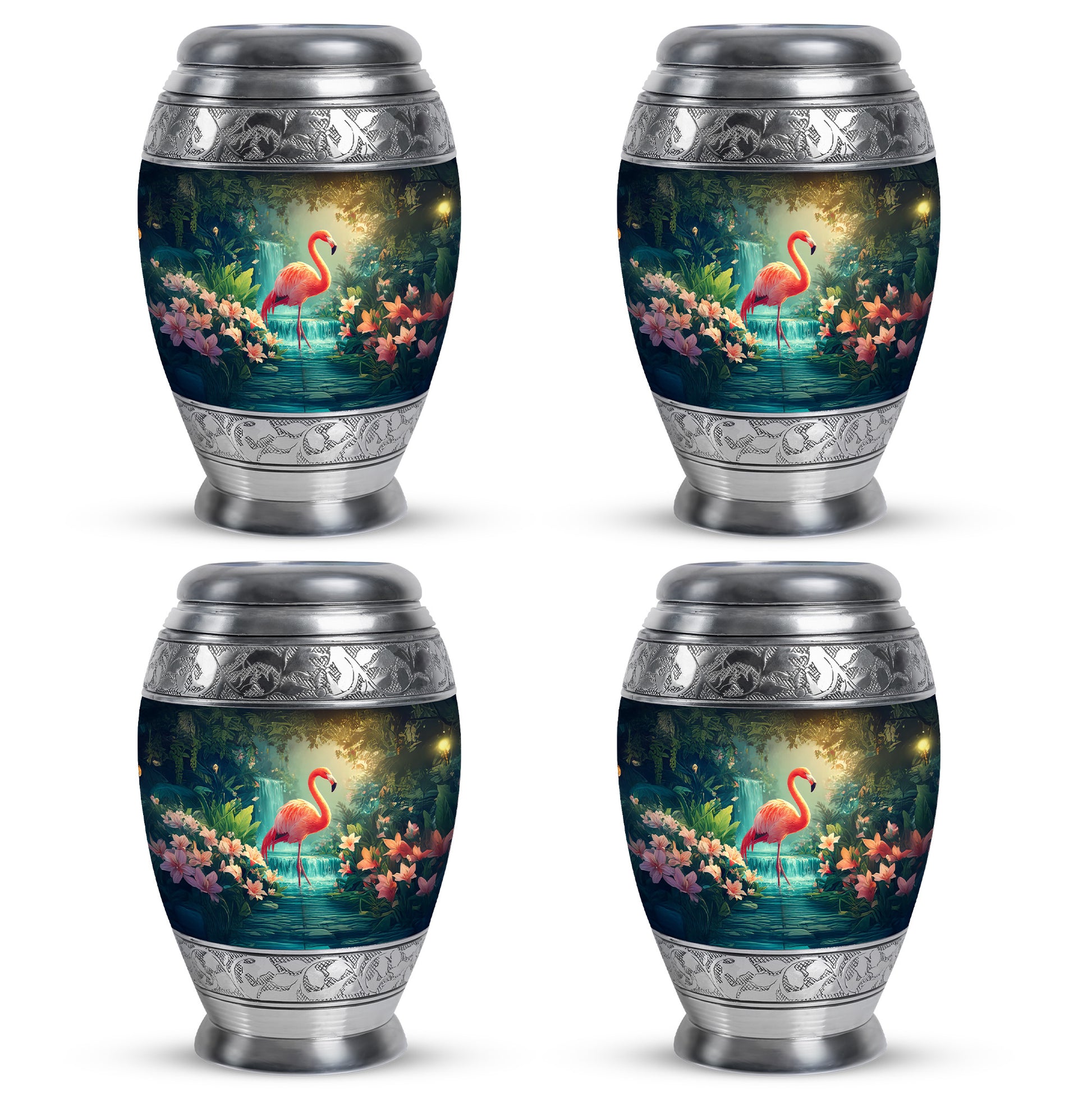 Navy Blue Flamingo Cremation Urn urn with complimentary velvet bag - regal flamingo design with crown-inspired accents - 10 inch aluminum urn for cremated remains