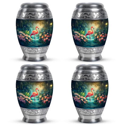 Navy Blue Flamingo Cremation Urn urn with complimentary velvet bag - regal flamingo design with crown-inspired accents - 10 inch aluminum urn for cremated remains