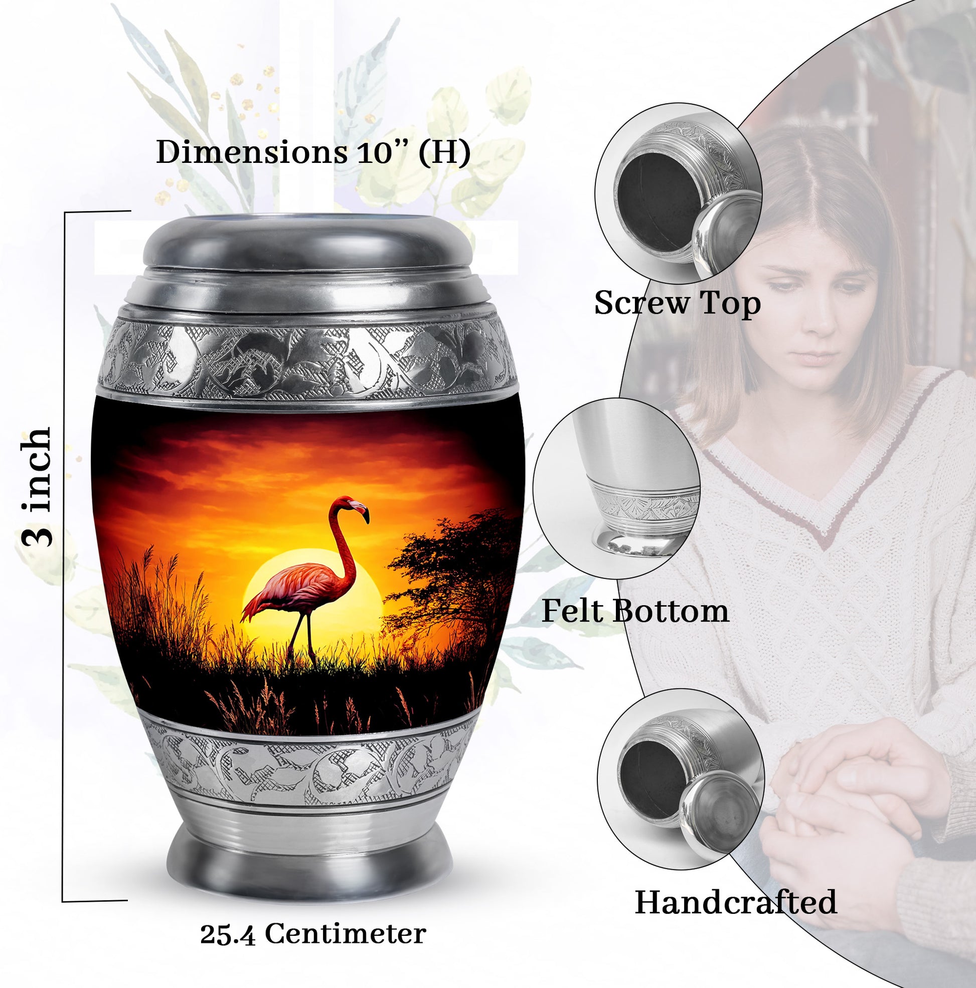 Glossy Black Flamingo Cremation Urn lifestyle display on memorial shelf - regal flamingo design with crown-inspired accents - mini keepsake memorial for portion of cremation ashes
