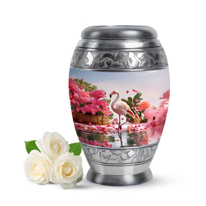 Personalized Silver Revered Flamingo Cremation Urns for Human Ashes - 10-inch, 200 cu in - Yatskia