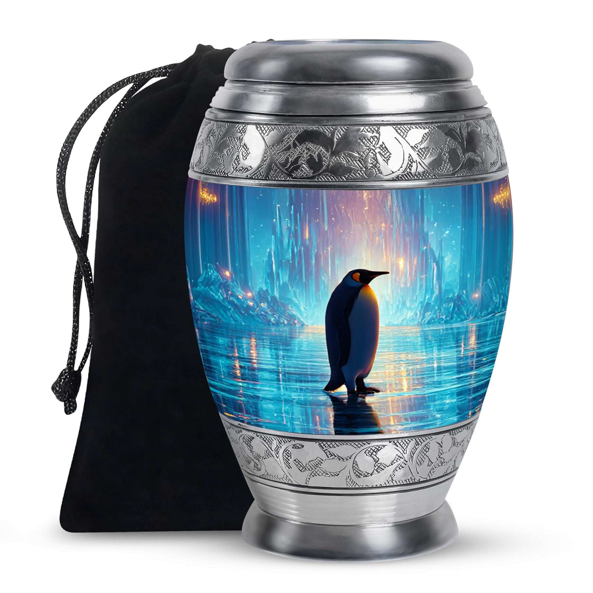 Penguin Large Cremation Urns - Blue Urn For Adult Male & Female
