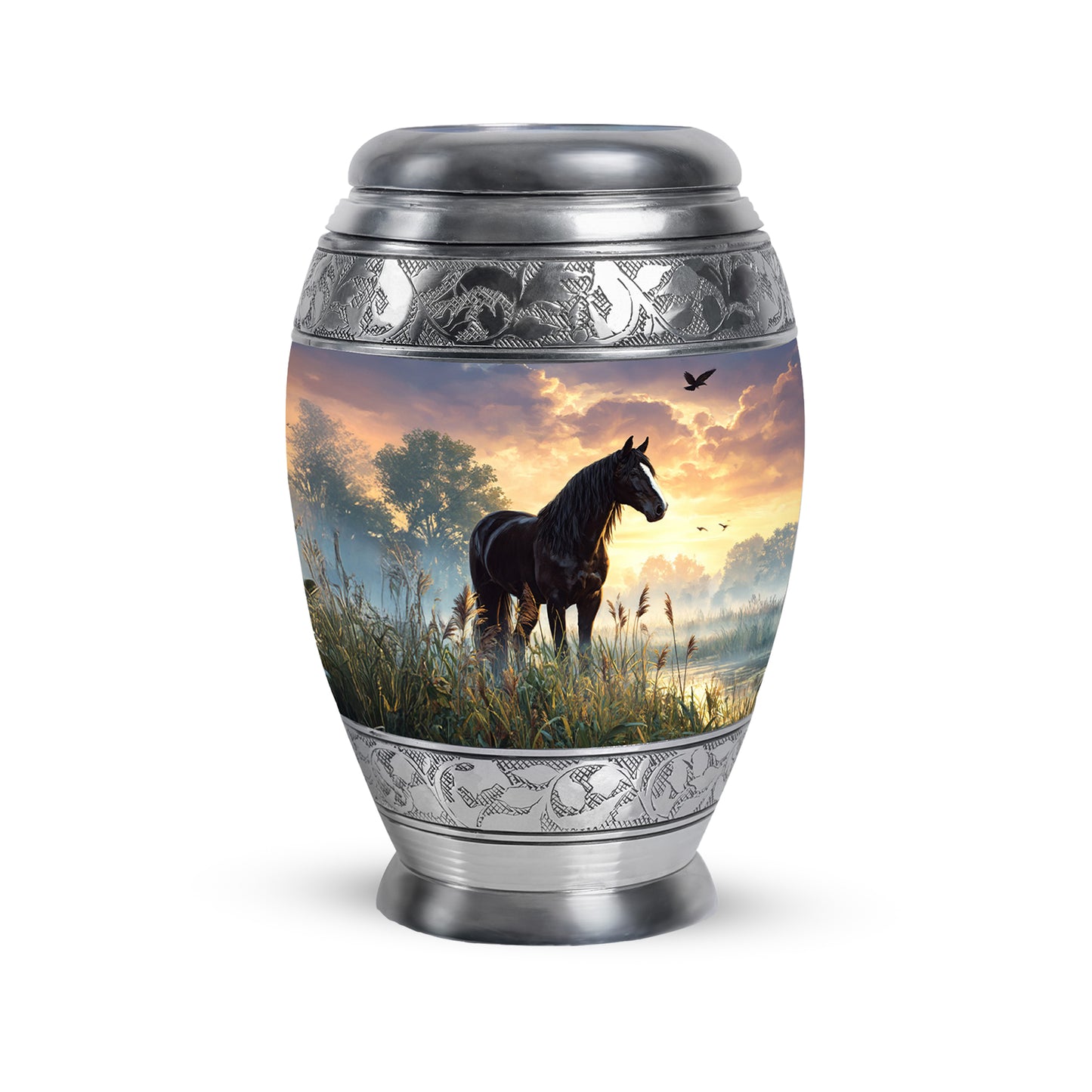 Black Horse Cremation Urns - Opulent Honor 10-inch, 200 cu in - Yatskia