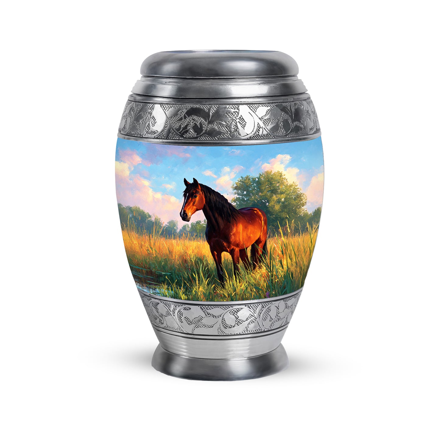 Personalized Blue Heavenly Horse Cremation Urns for Human Ashes - 10-inch, 200 cu in - Yatskia