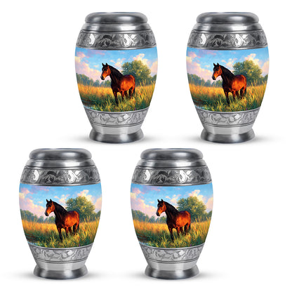 Sky Blue Horse Cremation Urn urn with complimentary velvet bag - regal horse design with crown-inspired accents - 10 inch aluminum urn for cremated remains