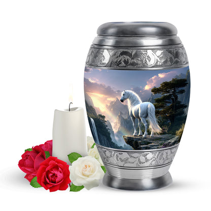 Inspiring Blue Horse Sanctuary Urn for Human Ashes - 10-inch, 200 cu in - Yatskia