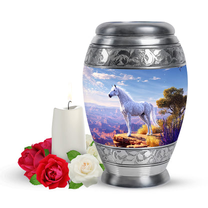 Everlasting Blue Horse Remembrance Urn for Human Ashes - 10-inch, 200 cu in - Yatskia