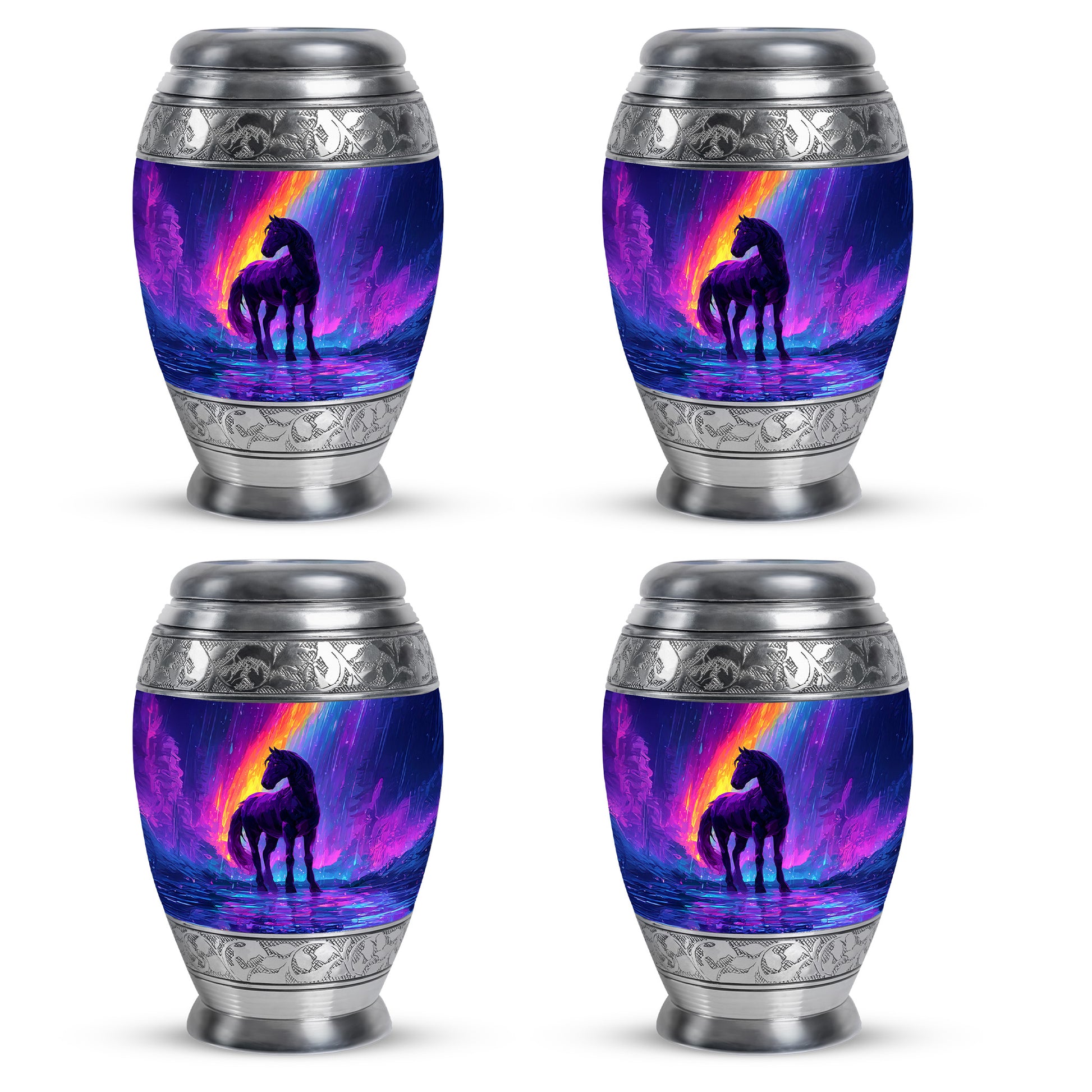 Dusty Blue Horse Cremation Urn urn with complimentary velvet bag - regal horse design with crown-inspired accents - 10 inch aluminum urn for cremated remains