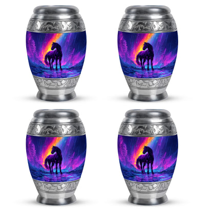 Dusty Blue Horse Cremation Urn urn with complimentary velvet bag - regal horse design with crown-inspired accents - 10 inch aluminum urn for cremated remains
