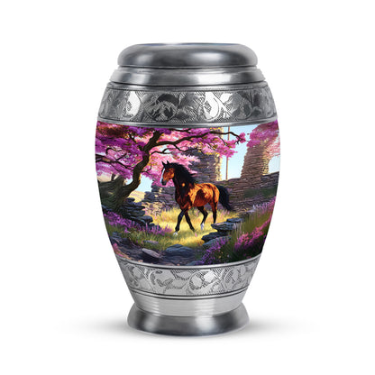 Personalized Pink Heavenly Horse Cremation Urns for Human Ashes - 10-inch, 200 cu in - Yatskia