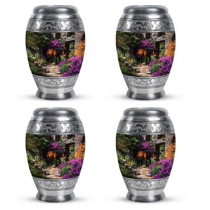 Jet Black Horse Cremation Urn urn with complimentary velvet bag - regal horse design with crown-inspired accents - 10 inch aluminum urn for cremated remains