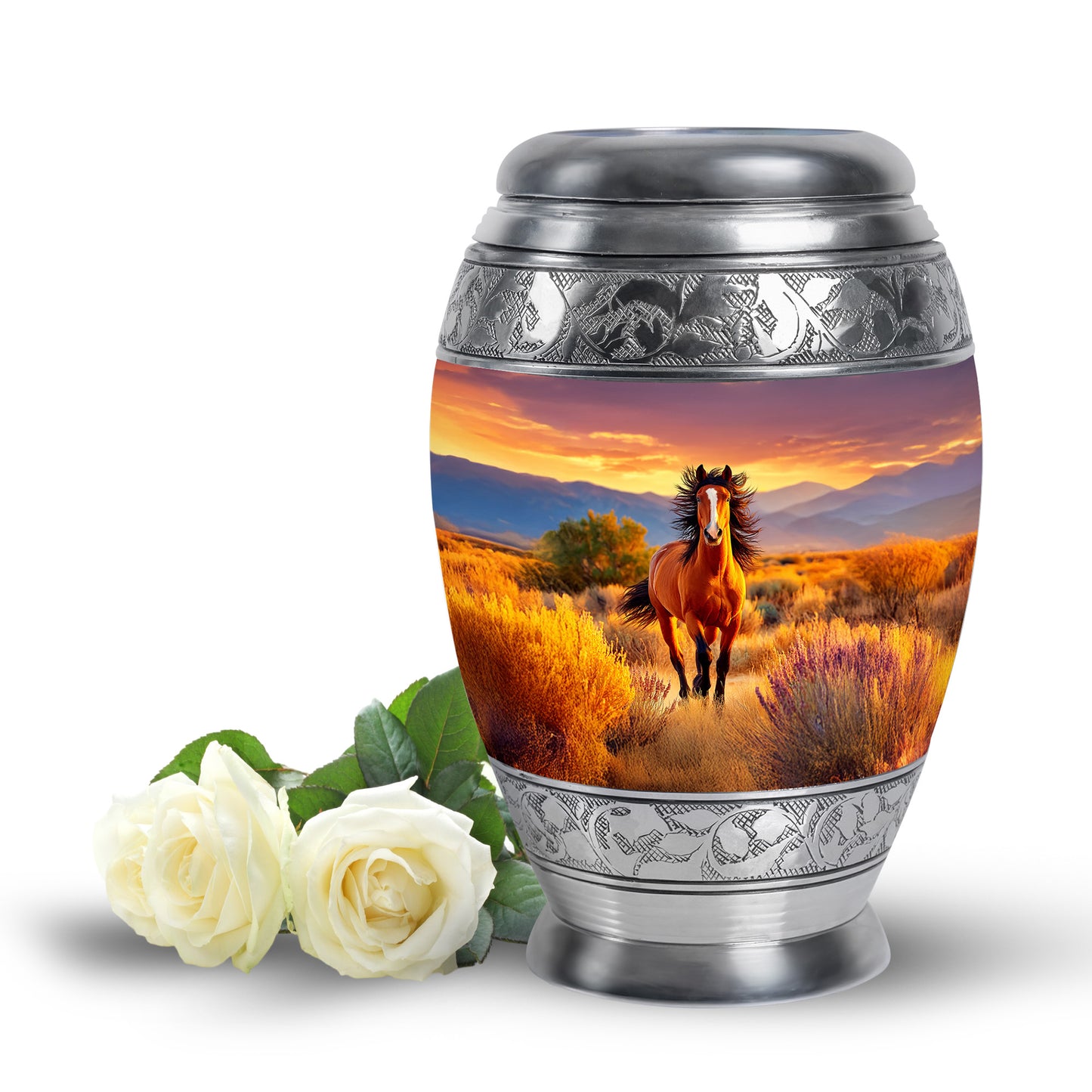 Red Breathtaking Horse Memorial Urn for Ashes - 10-inch, 200 cu in - Yatskia