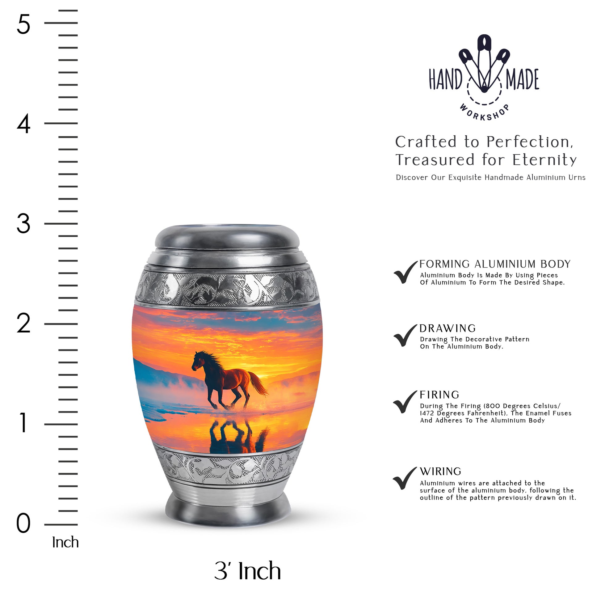 Misty Blue Horse Cremation Urn lifestyle display on memorial shelf - regal horse design with crown-inspired accents - mini keepsake memorial for portion of cremation ashes