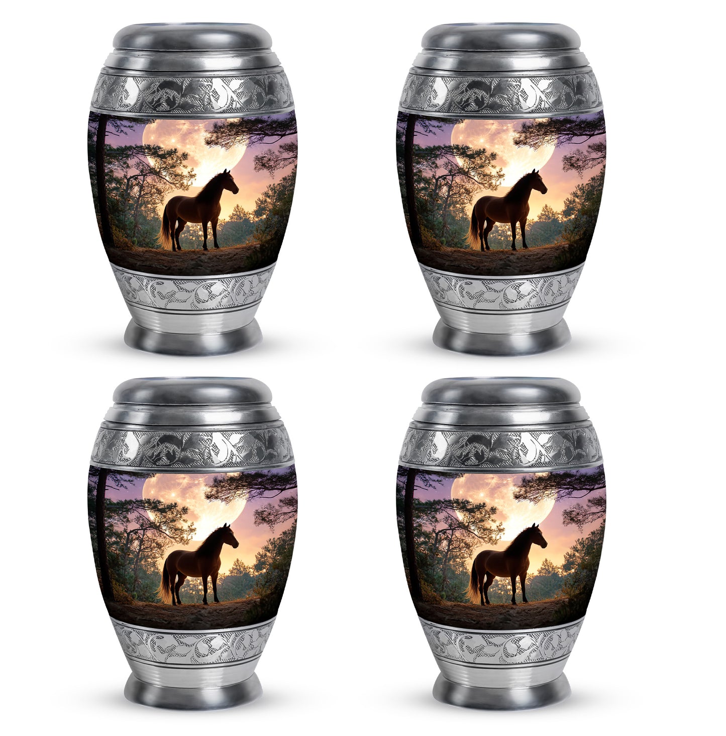 Slate Blue Horse Cremation Urn urn with complimentary velvet bag - regal horse design with crown-inspired accents - 10 inch aluminum urn for cremated remains