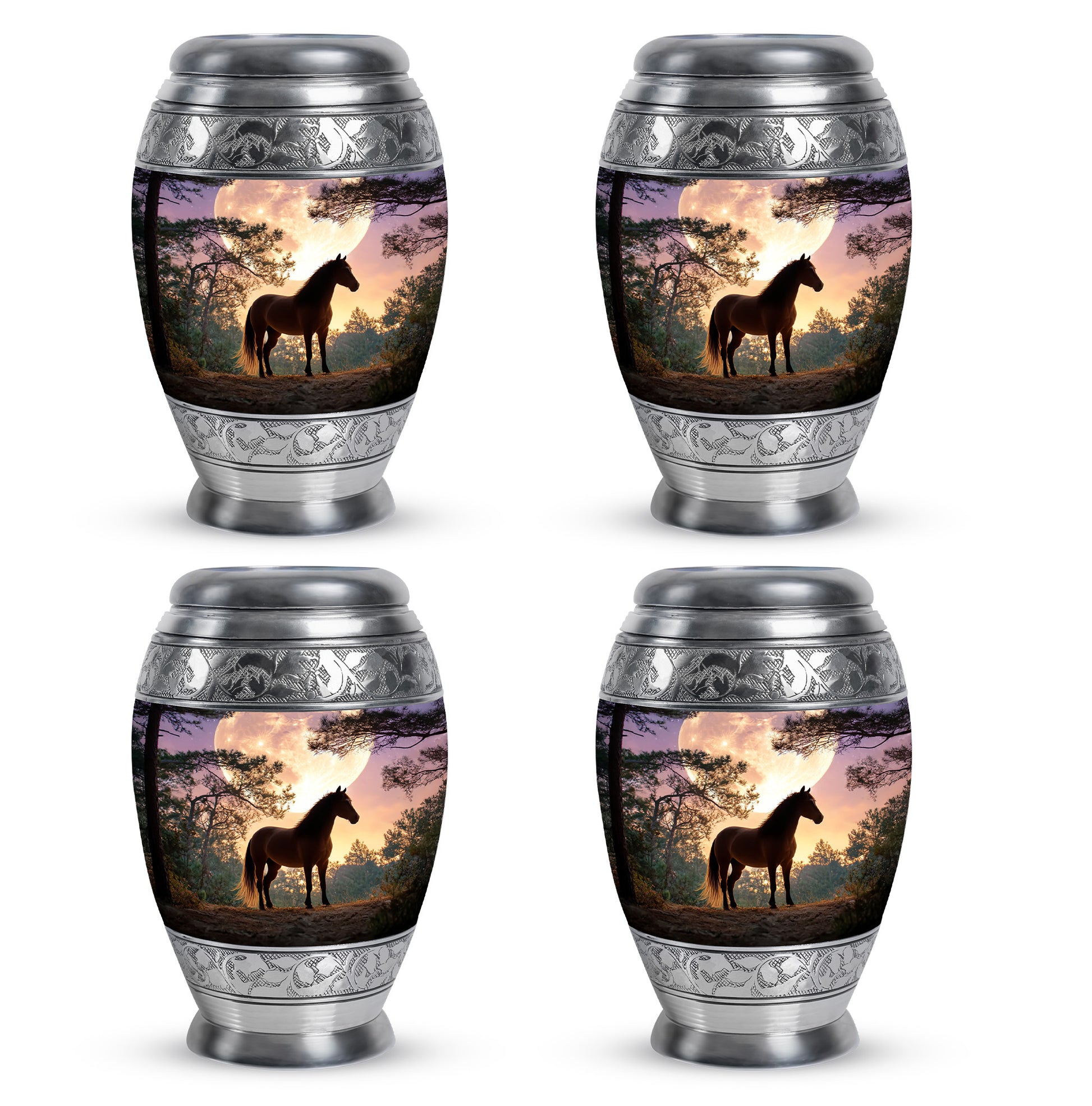Slate Blue Horse Cremation Urn urn with complimentary velvet bag - regal horse design with crown-inspired accents - 10 inch aluminum urn for cremated remains