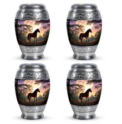 Slate Blue Horse Cremation Urn urn with complimentary velvet bag - regal horse design with crown-inspired accents - 10 inch aluminum urn for cremated remains