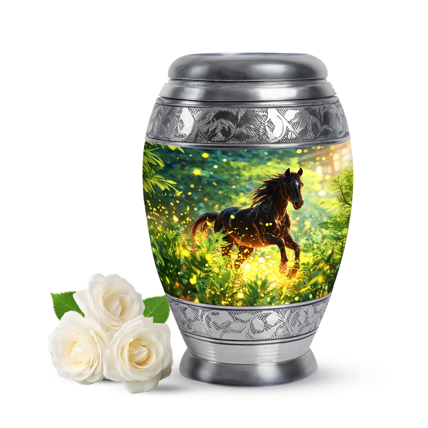 Teal Horse Cremation Urns - Honored Remembrance 10-inch, 200 cu in - Yatskia