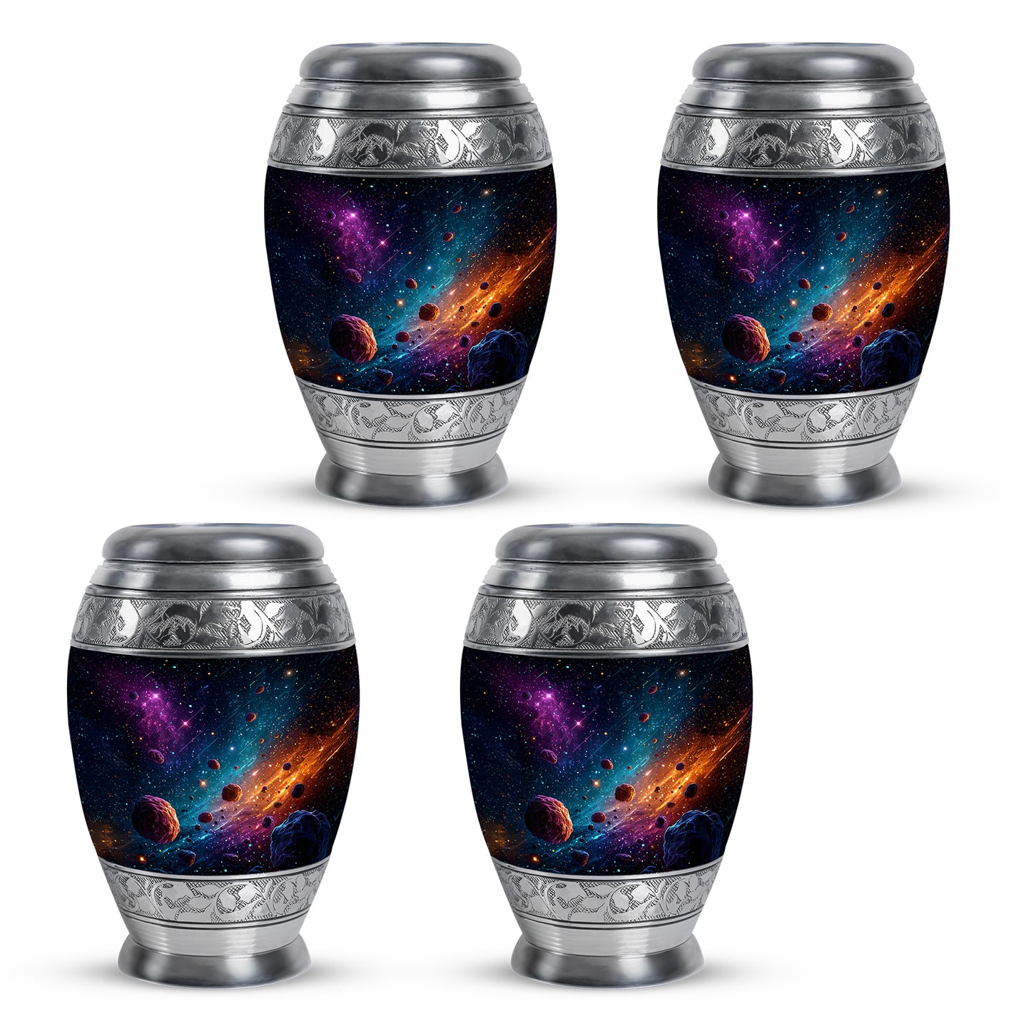 Icy Blue Galaxy Cremation Urn urn with complimentary velvet bag - regal galaxy design with crown-inspired accents - 10 inch aluminum urn for cremated remains