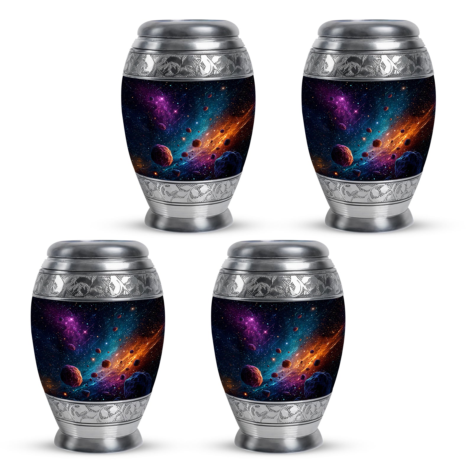 Icy Blue Galaxy Cremation Urn urn with complimentary velvet bag - regal galaxy design with crown-inspired accents - 10 inch aluminum urn for cremated remains