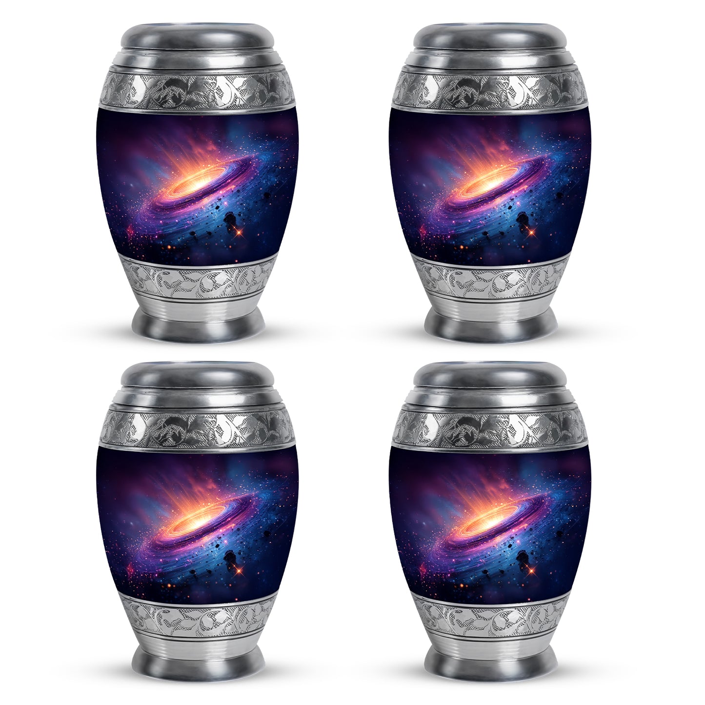 Misty Blue Galaxy Cremation Urn urn with complimentary velvet bag - regal galaxy design with crown-inspired accents - 10 inch aluminum urn for cremated remains
